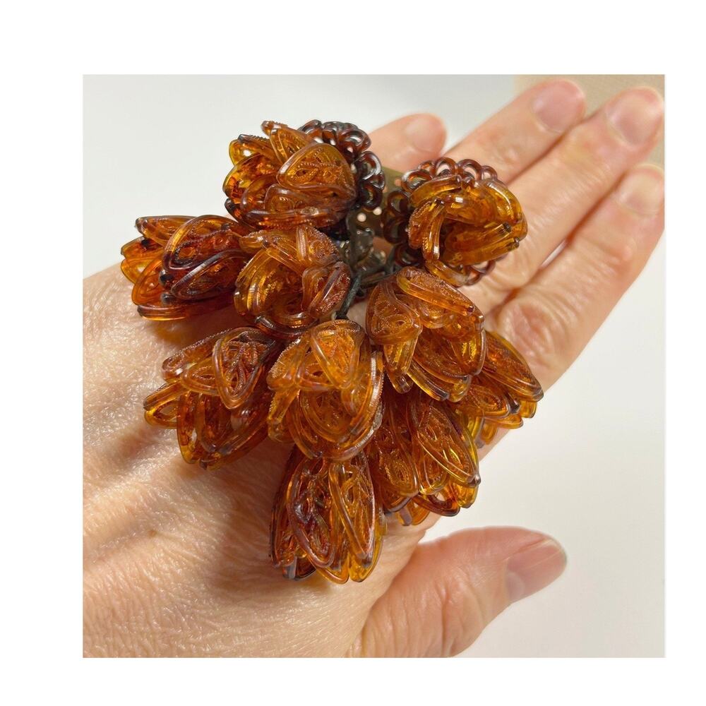 Vintage Lucite Flower Dangle Brooch Oversized Amber 1930s/40s Rare Unique